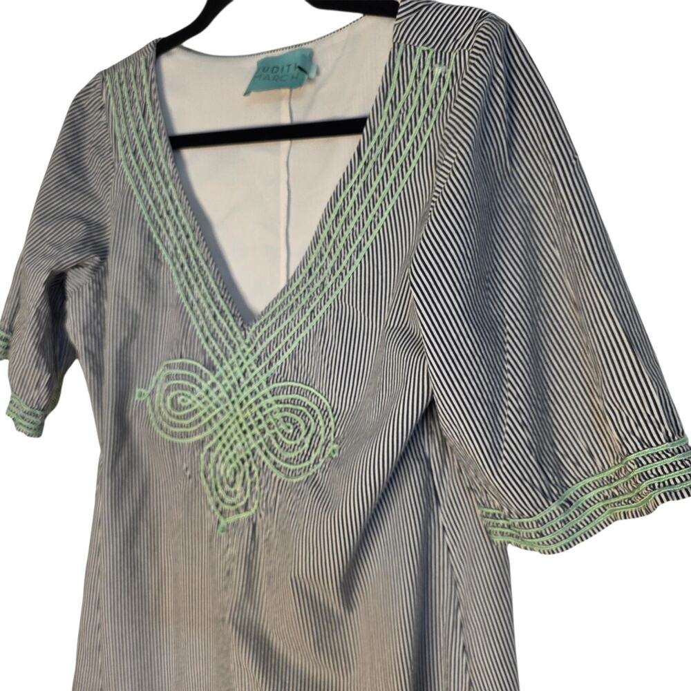 Judith March Blue White striped Embroidered Lined Shift Dress sz Large - Picture 3 of 5